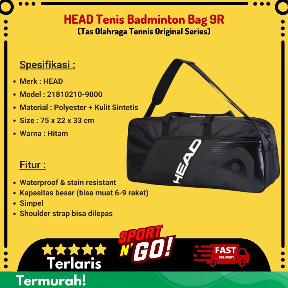 HEAD Tenis Badminton Bag 9R  Tas Raket Badminton Bulutangkis Tennis Original Series ART N4S6