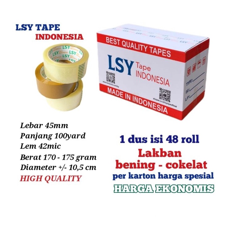 

ART F9N lakban bening cokelat termurah LSY TAPE 1 dus isi 48 roll 1yard CHO