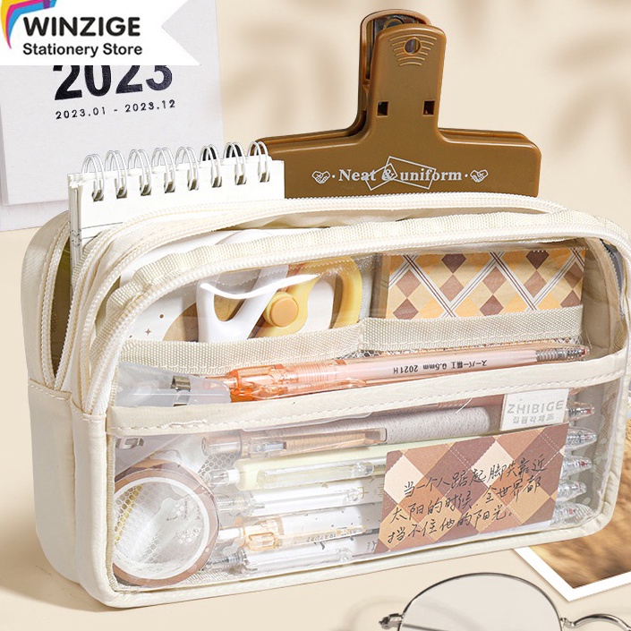 

KODE Q8J6 Winzige pencil case large tempat pensil transparan kotak pensil aesthetic pen pouch lucu stationery organizer