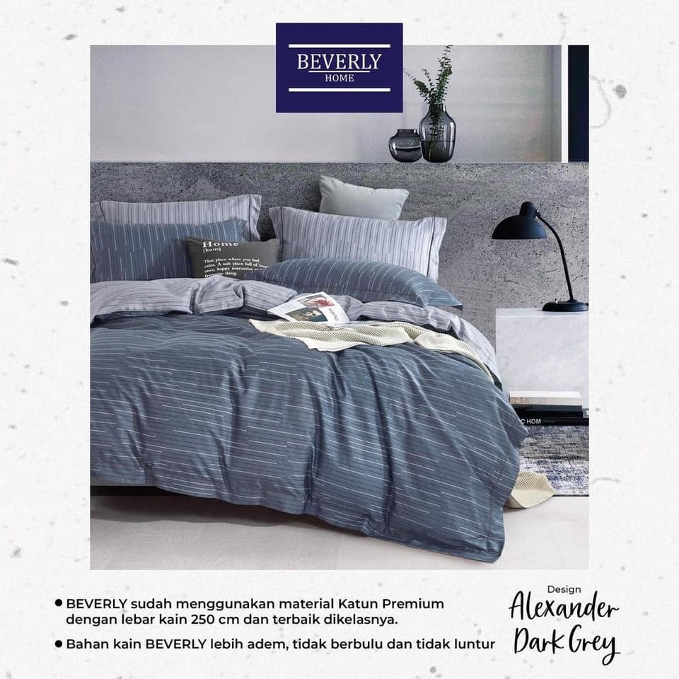 Sprei Katun Motif Beverly Alexander Dark Grey | Sprei Homemade dari Katun CVC Premium | Sprei Custom