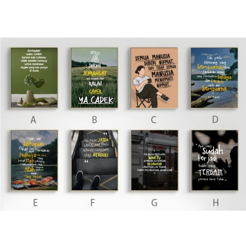 Hiasan dinding kata motivasi ukuran 20x29, Dekorasi rumah kata-kata bijak bingkai kayu ukuran A4