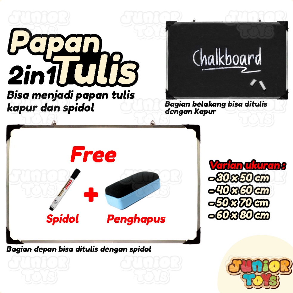 

ART P87R Papan Tulis Whiteboard 2in1 Multi Fungsi Bagian Belakang Bisa Menulis Kapur Bonus Free Spidol Dan Penghapus