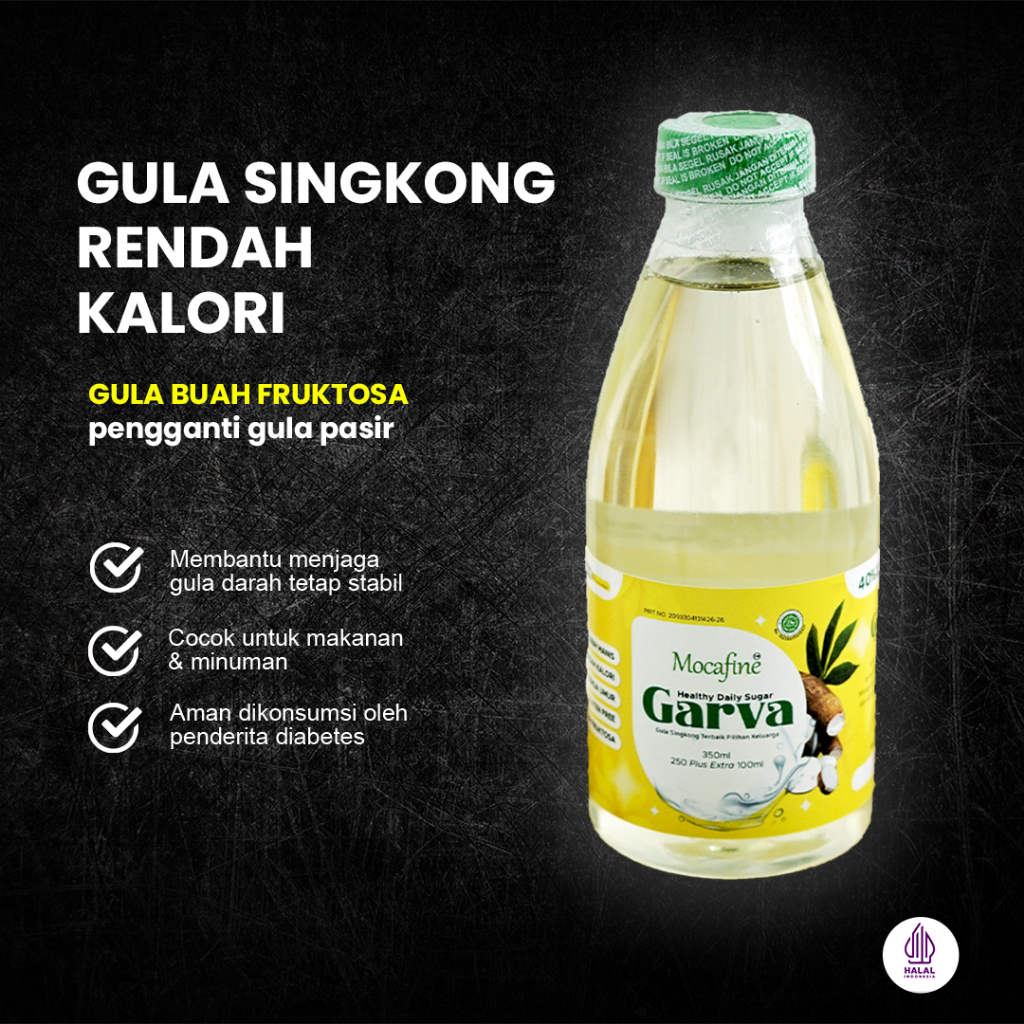 

MOCAFINE Gula Singkong GARVA - Rendah Kalori - Aman Diabetes - Mocafine - Rumah Mocaf - 350 mL