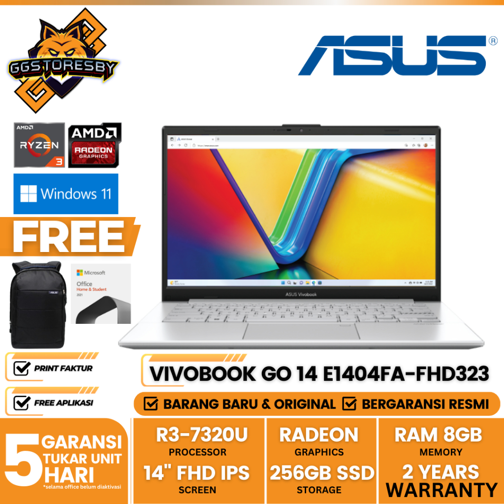 Laptop Asus Vivobook Go 14 E1404Fa-Fhd323 | R3-7320U 8/256 Amd W11+Ohs
