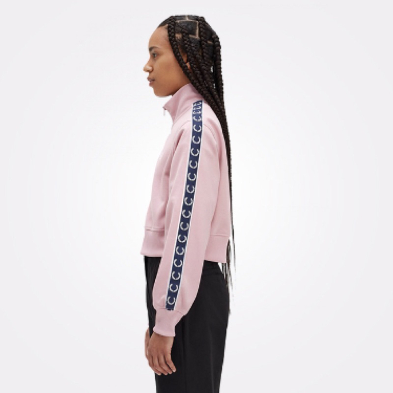 Fred Perry Cropped Taped Tracktop Jacket Original In Pink Navy