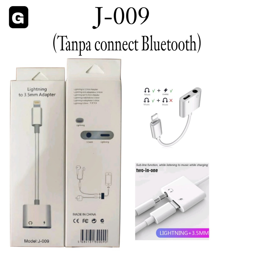 KABLE AUDIO J-009/LIGHTING TO JACK 3,5MM-TYPE C (TANPA CONNECT BLUETOOTH)