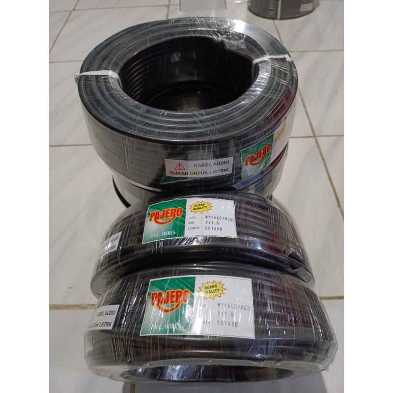 kabel listrik /audio pajero 3X1.5 (50 yard ) hitam isi 3 serabut super teball