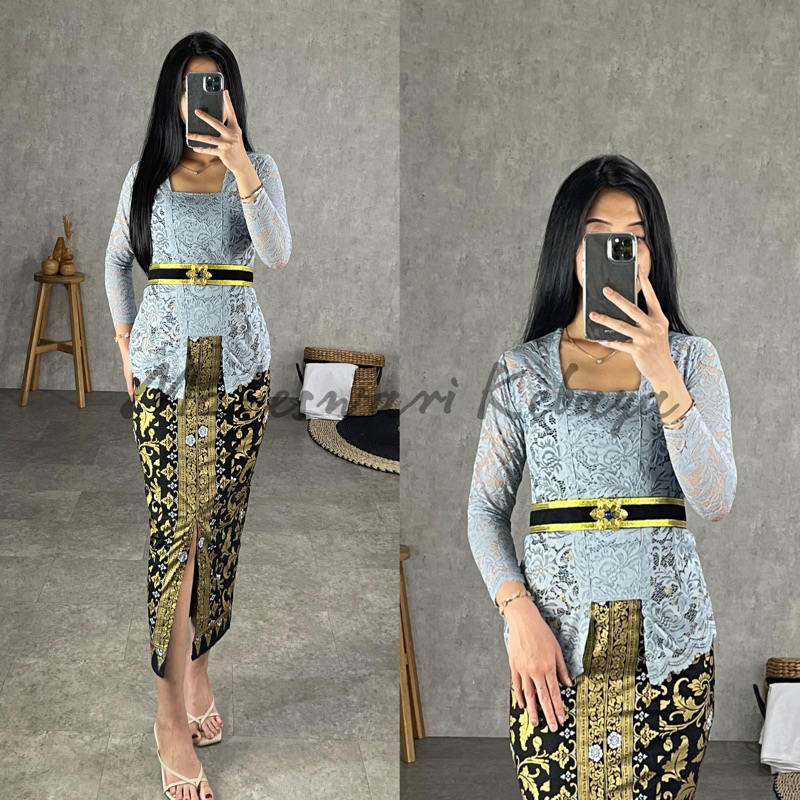 Kebaya Bali Murah Set / Kebaya Brukat Panjang Silver / Kebaya Brukat Modern