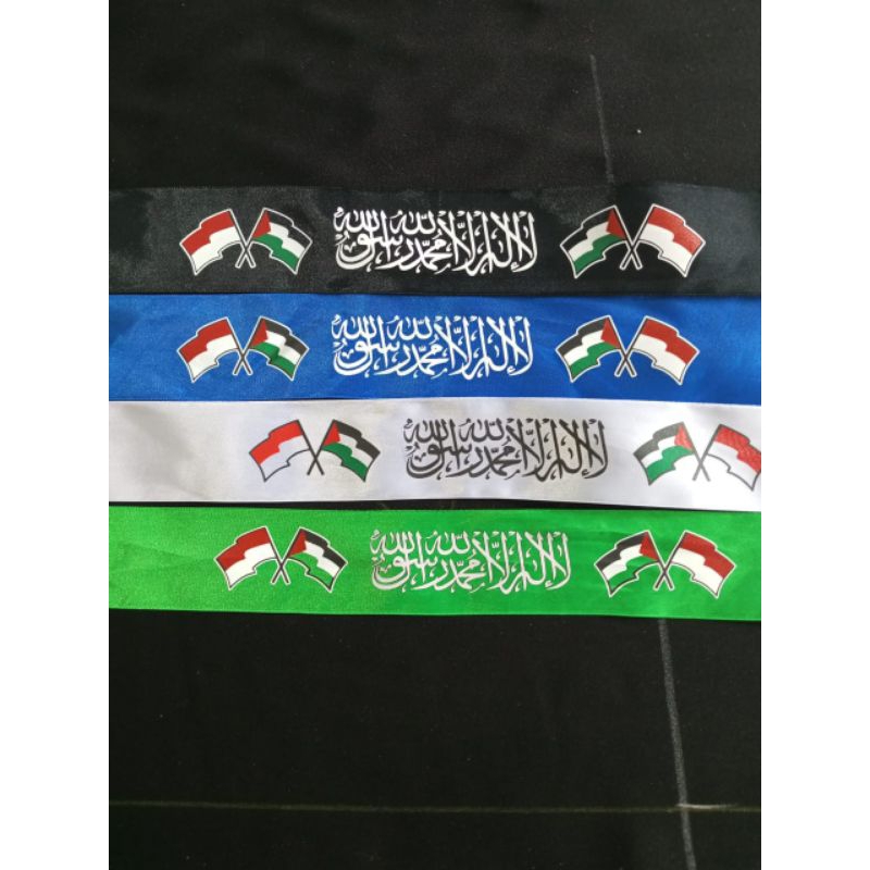 ikat kepala tauhid Arraya Alliwa Palestina kain satin .