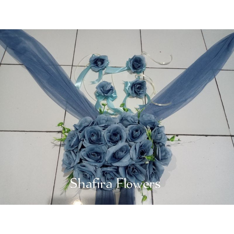 Bunga mobil pengantin artificial denim