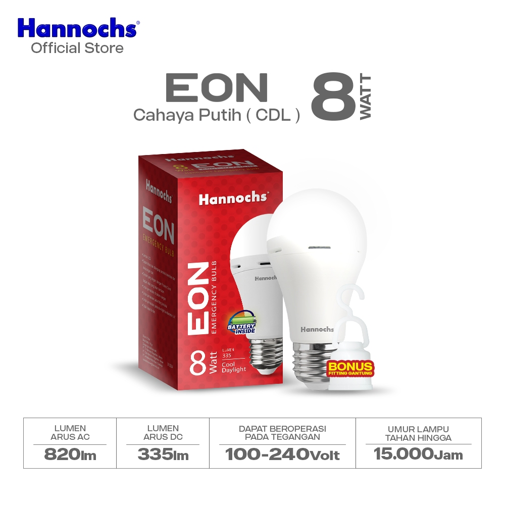 Hannochs Lampu Emergency Bohlam LED EON 8W Cahaya Putih