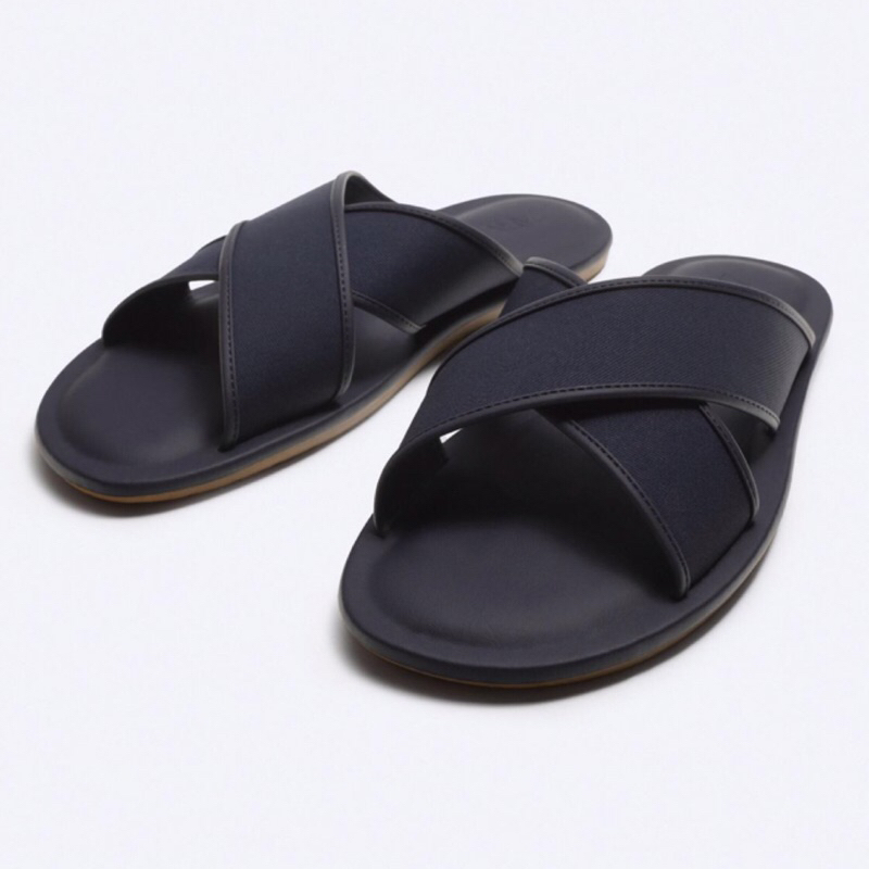 ZARA Men Sandal Fabric Crossover Sendal Pria Blue