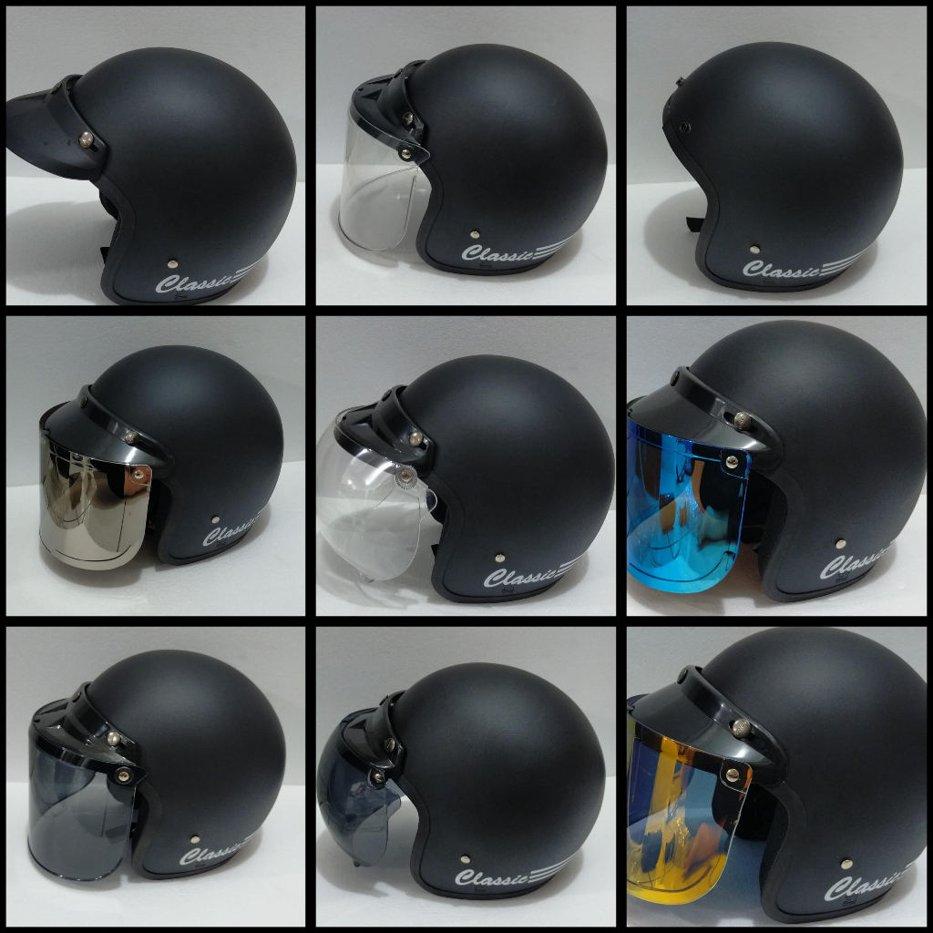 Helm Bogo Retro Classic Hitam Doff Pria Wanita SNI