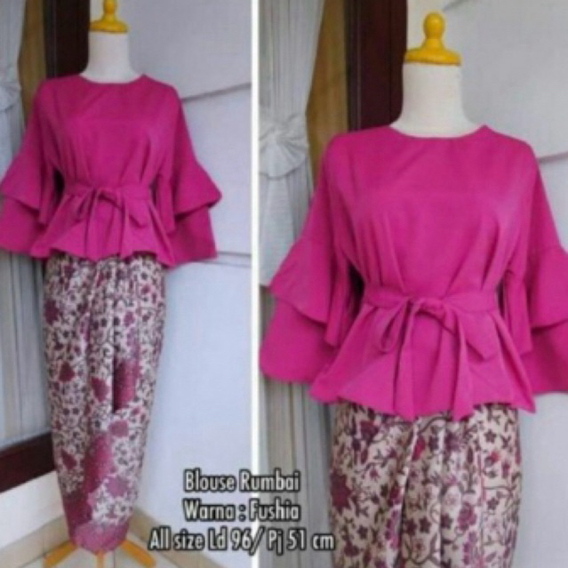 SALE-NGABIS SETELAN KEBAYA RUFFLE FUCHIA ROK LILIT BATIK
