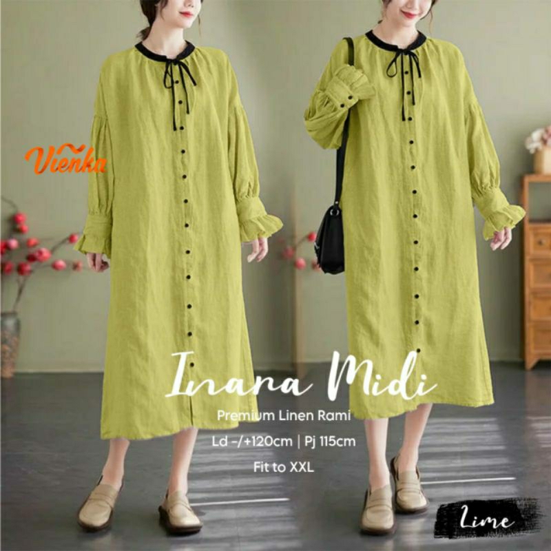 INARA MIDI DRESS KATUN LINEN JUMBO LD 120 XXL