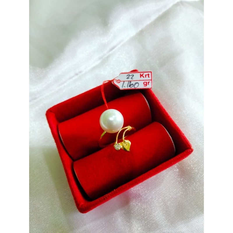 Cincin emas asli 22k kadar emas 91.6% mutiara air laut asli lombok
