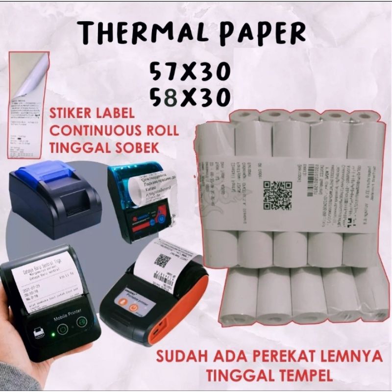 

Label Direct Sticker Thermal 58mm x 5 meter TEBAL Label Kertas Stiker Thermal 57x30 58x30 58 57mm x 30mm Kertas Termal