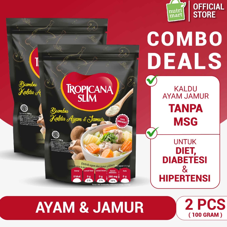 

Sale plus Twin Pack Tropicana Slim Bumbu Kaldu Ayam dan Jamur 1 gram lebih rendah garam dan tanpa MSG