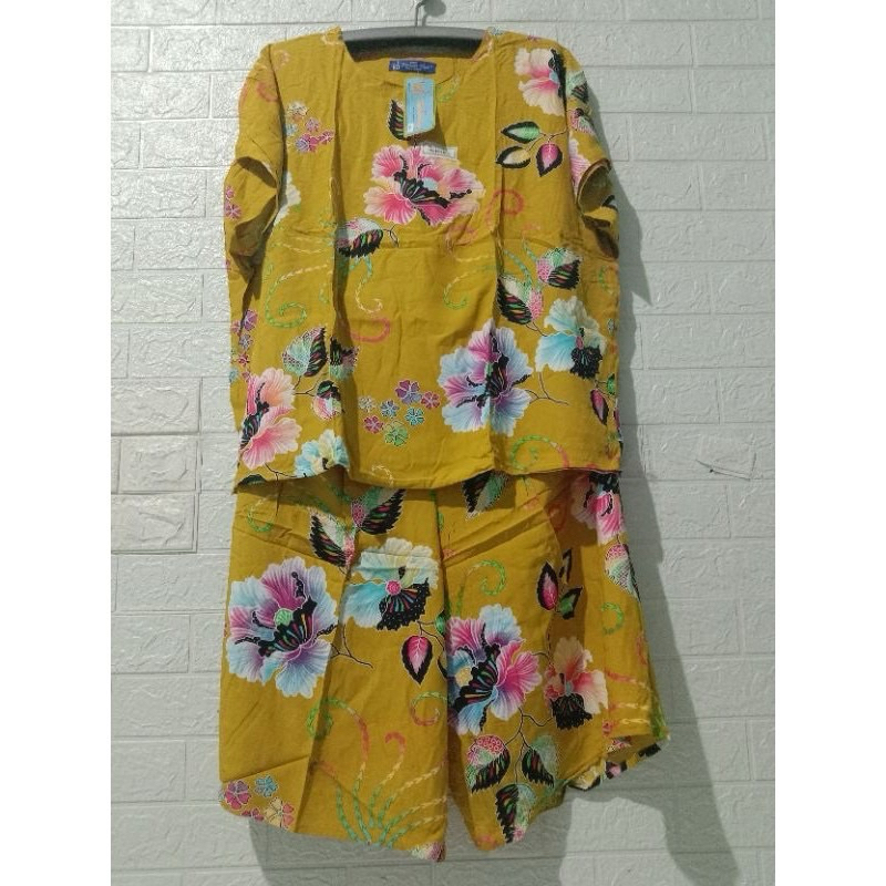 Prt Batik Kencana Ungu Asli Label Biru Maxi LL Setelan Kulot Super Jumbo Ld.135 cm - Babydoll