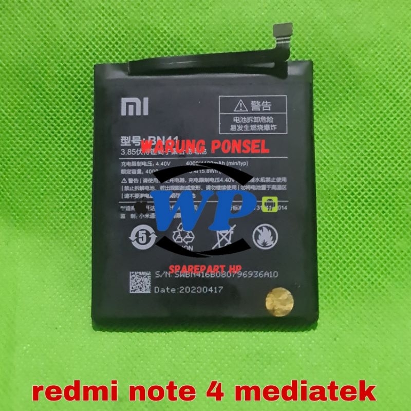 BATU BATRE BATERAI REDMI NOTE 4 MEDIATEK BN41 KW COPOTAN NORMAL