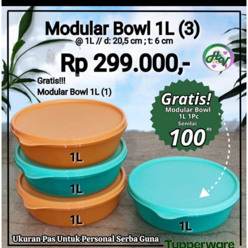 Modular bowl tupperware 1 liter / mangkok tupperware