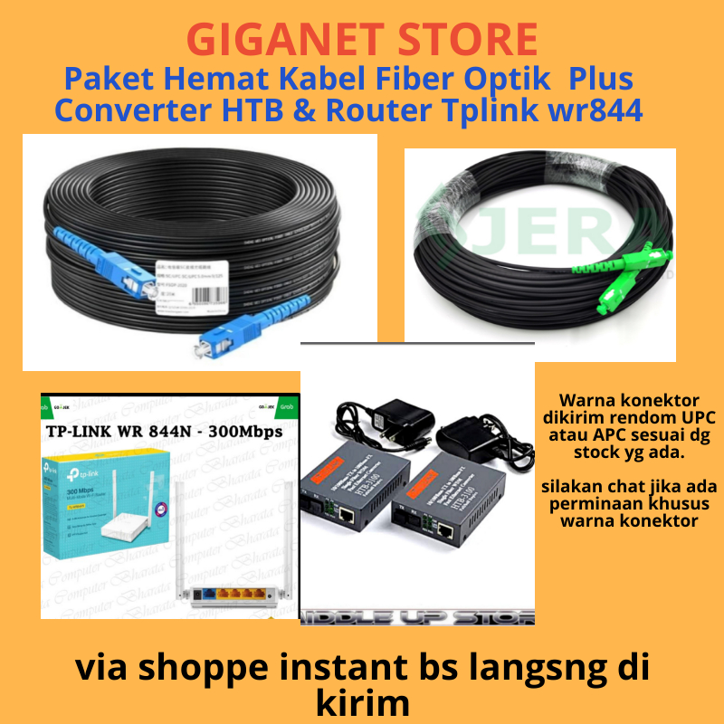 Kabel Fiber Optik Dropcore Kabel FO precon 250 meter Bundling HTB Router wifi Tplink 840 Paket Hemat