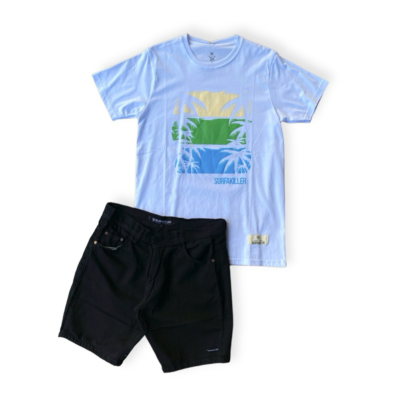 Surfakiller Kaos Tshirt Reguler Fit & Shortpant Denim