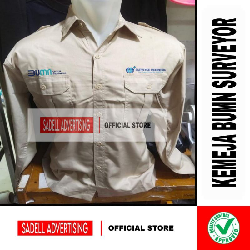 Kemeja PT Surveyor Indonesia Seragam BUMN Surveyor Indonesia Krem PDH Lengan Panjang Pria Bordir