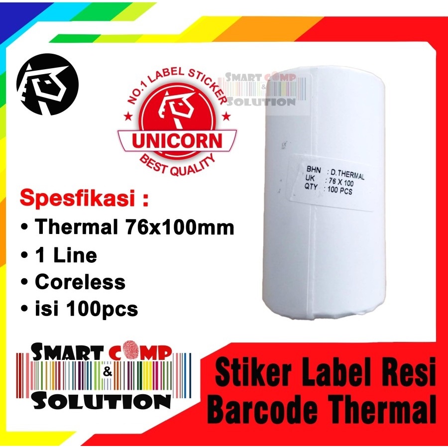 

Stiker Label Resi Barcode Thermal 76x100mm / 76x100 mm 1Line Coreless isi 100pcs
