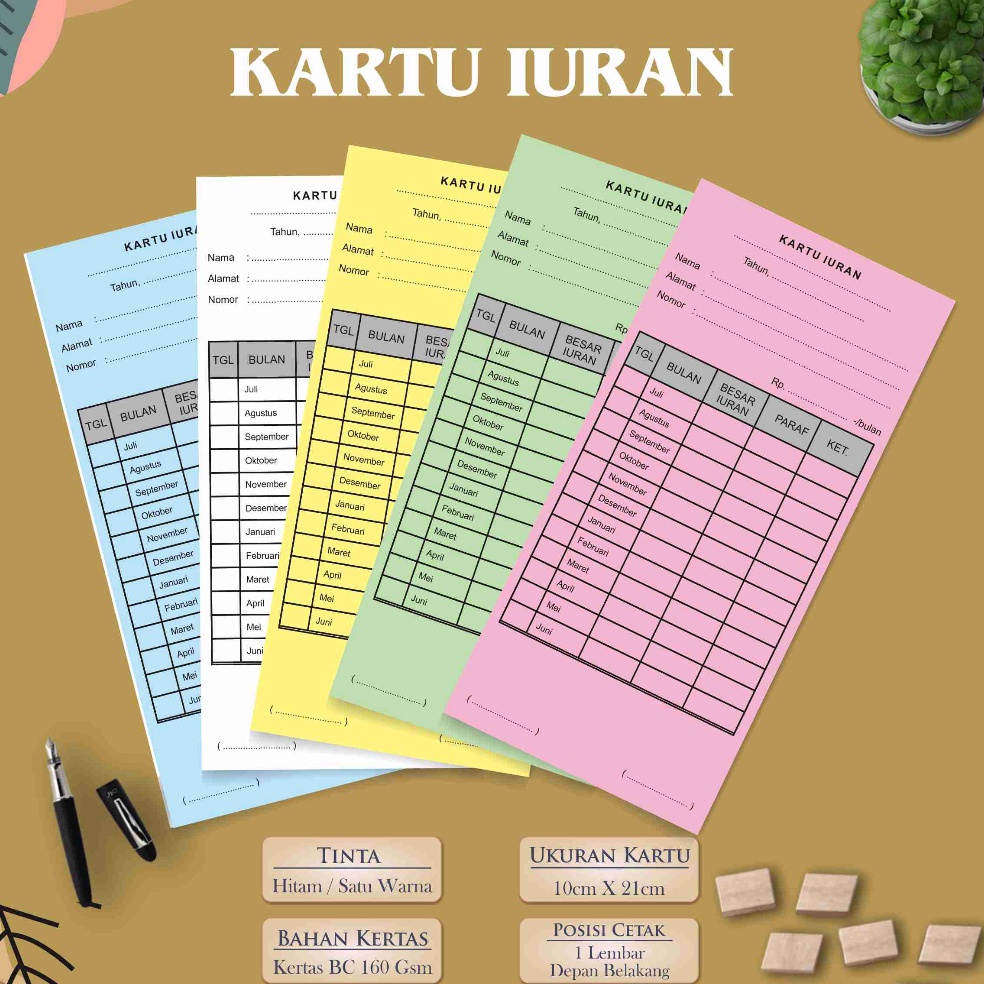 

ART J68S KARTU IURAN KARTU IURAN WARGA KARTU IURAN BULANAN ISI 5PCS