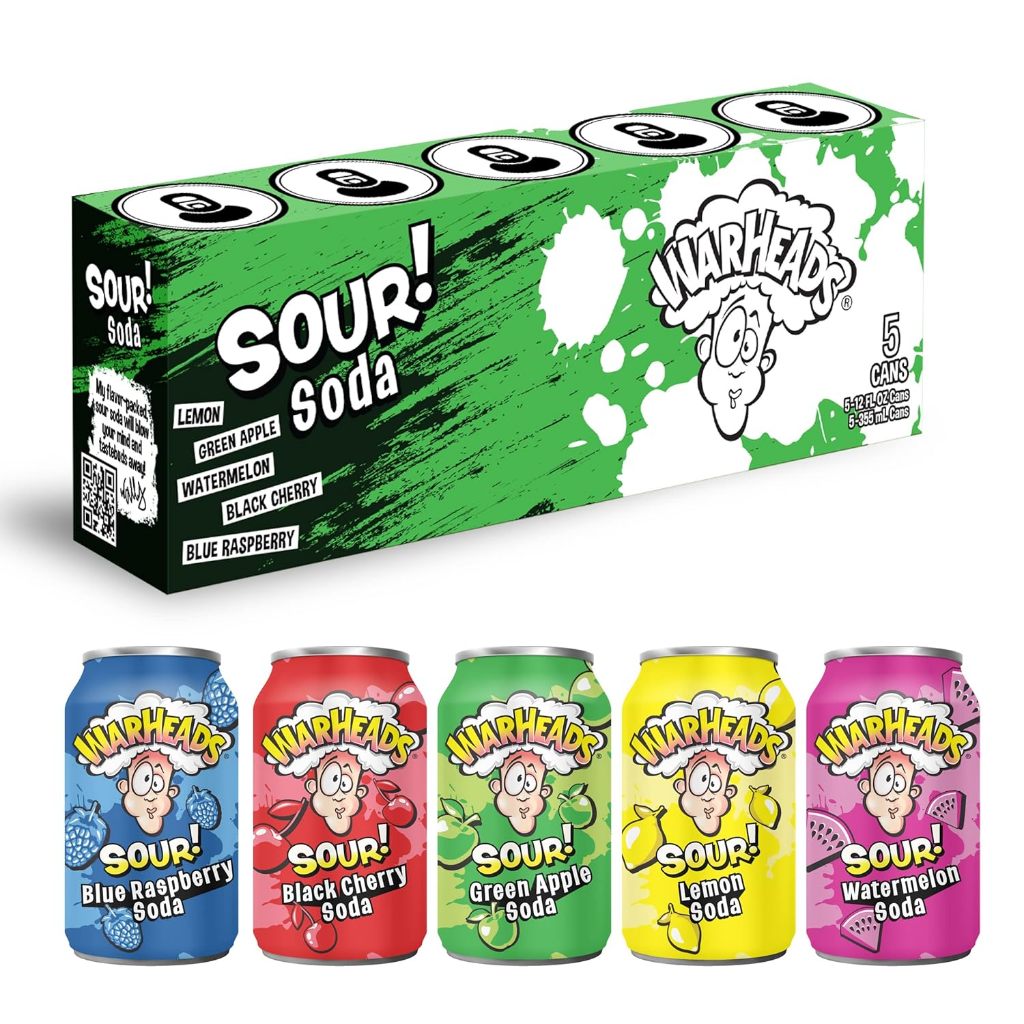 

Warheads Sour Soda Minuman Botol Kaleng Rasa Buah Apel Lemon Semangka Cherry Raspberry Super Candy Asam Berkarbonat Berkarbonasi Karbonasi Extreme Flavored Soft Drink Can 335ml Import Product of Usa Viral Ditiktok