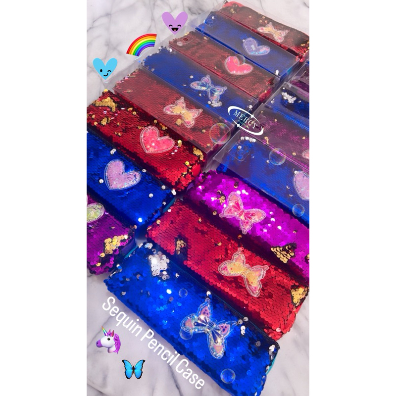 

Pencil Case SEQUIN Kotak Pensil Resleting Rainbow Love Unicorn Butterfly