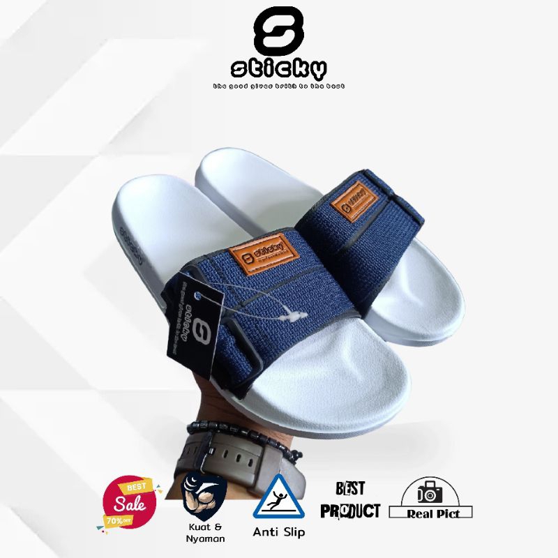 Sticky - Sandal Selop Anak Pria Wanita Sandal Slip On Anak Pria Wanita Distro Premium DENZI NAVY