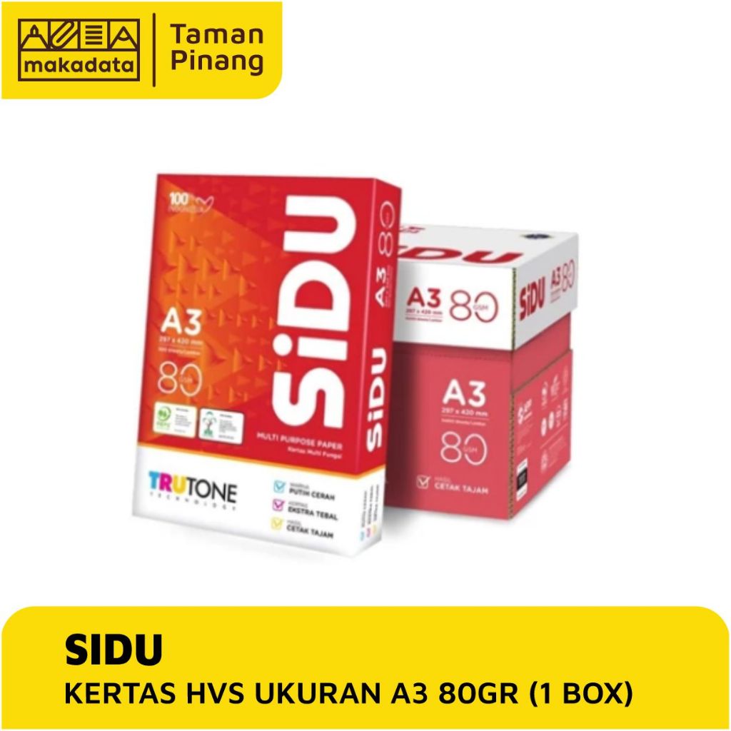 

KERTAS HVS / KERTAS FOTOCOPY / KERTAS PRINT SIDU A3 80 GRAM (1 BOX)