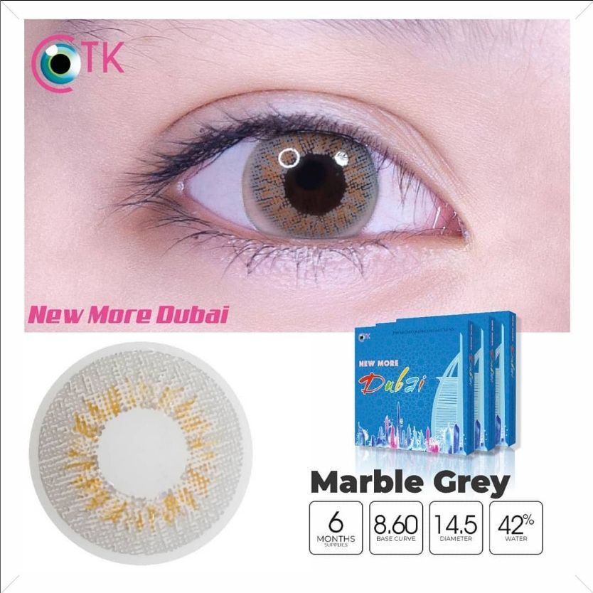 Softlens New More Dubai Marble Grey Normal Minus s/d -6.00 // Free Lenscase