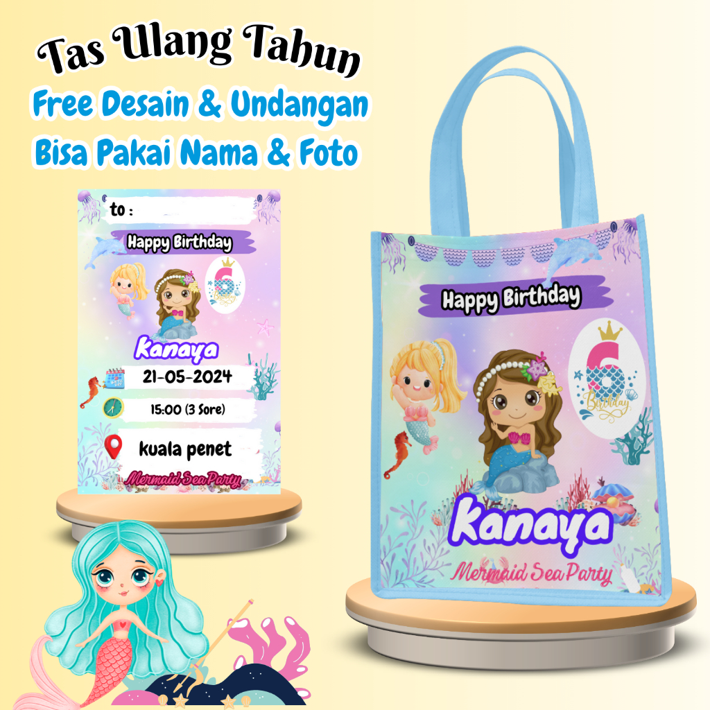 

50 Pcs Tas Bingkisan Ulang Tahun Anak Free Undangan Custom Desain Muat Kfc Snack