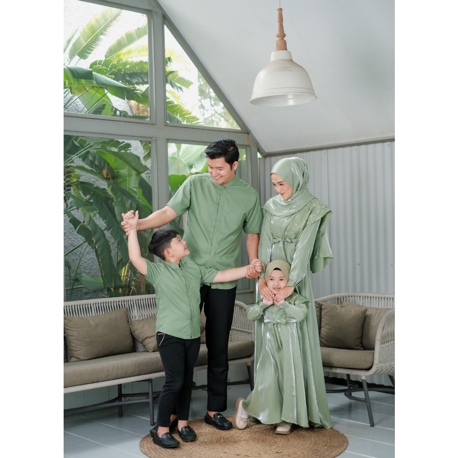 Serbuu Sarimbit Set Keluarga SHIMMER SAGE GREEN Family Set Lebaran Idul Fitri