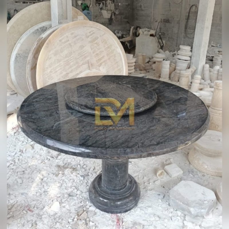 Meja Makan Putar Marmer Hitam