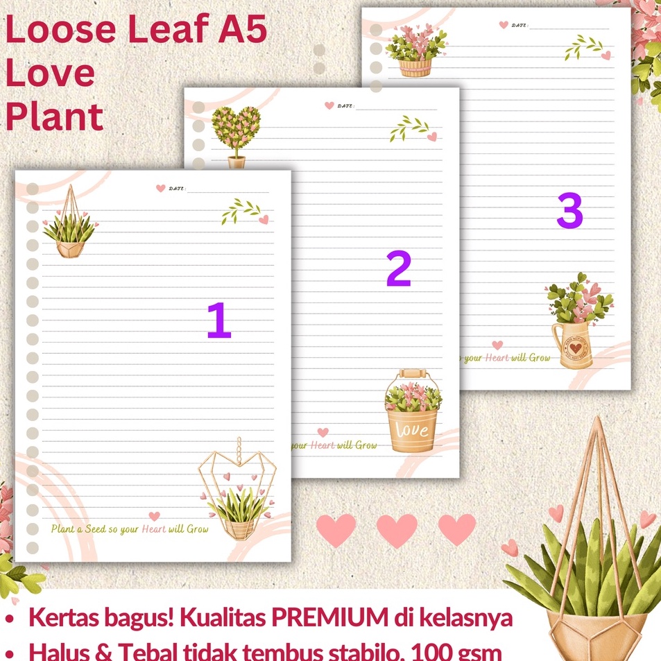 

Super Diskon Loose leaf Isi Kertas File binder A5 Tebal Love Plant Refill Map Binder Line Grid Dotted Blank Garis Kotak Titik Polos Color Warna Lucu CHESTER LIVING