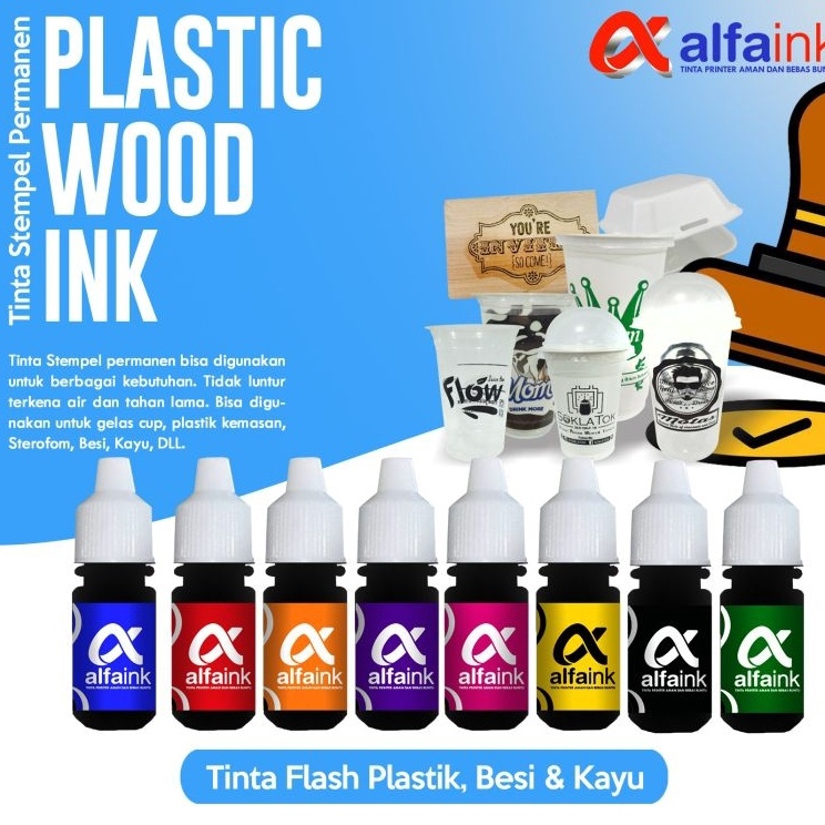 Model Terbaru  ALFAINK TINTA PERMANENT UNTUK STEMPEL FLASH MEDIA PLASTIK KAYU BESI