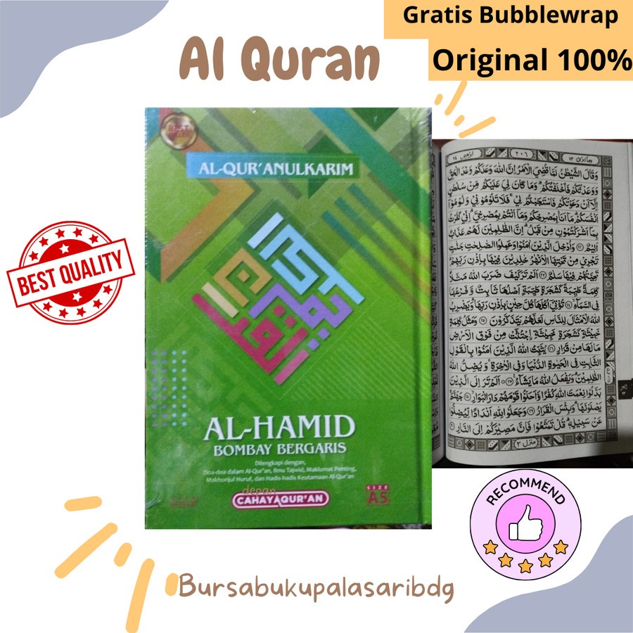 Al Quran A5 Al Hamid Bombay bergaris tanpa terjemah Hc Hijau