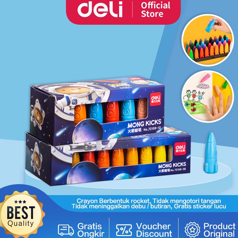 

KODE R66C Deli Oil Pastel Crayon Krayon anak bentuk Rocket Space Finder Tidak Mudah Patah Tidak Mengotori Tangan Free Sticker 7219X