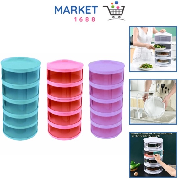 Paling Disukai Market1688 Rak Tudung Saji Portable Food Cover 5 Tingkat Penutup Insulasi Tahan Panas