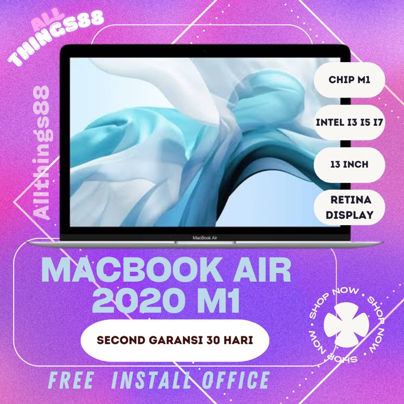 Macbook Air 2020 13inch Core i3 i5 i7 M1 RAM 8GB 16GB SSD 256GB 512GB 1TB Apple Second ORIGINAL