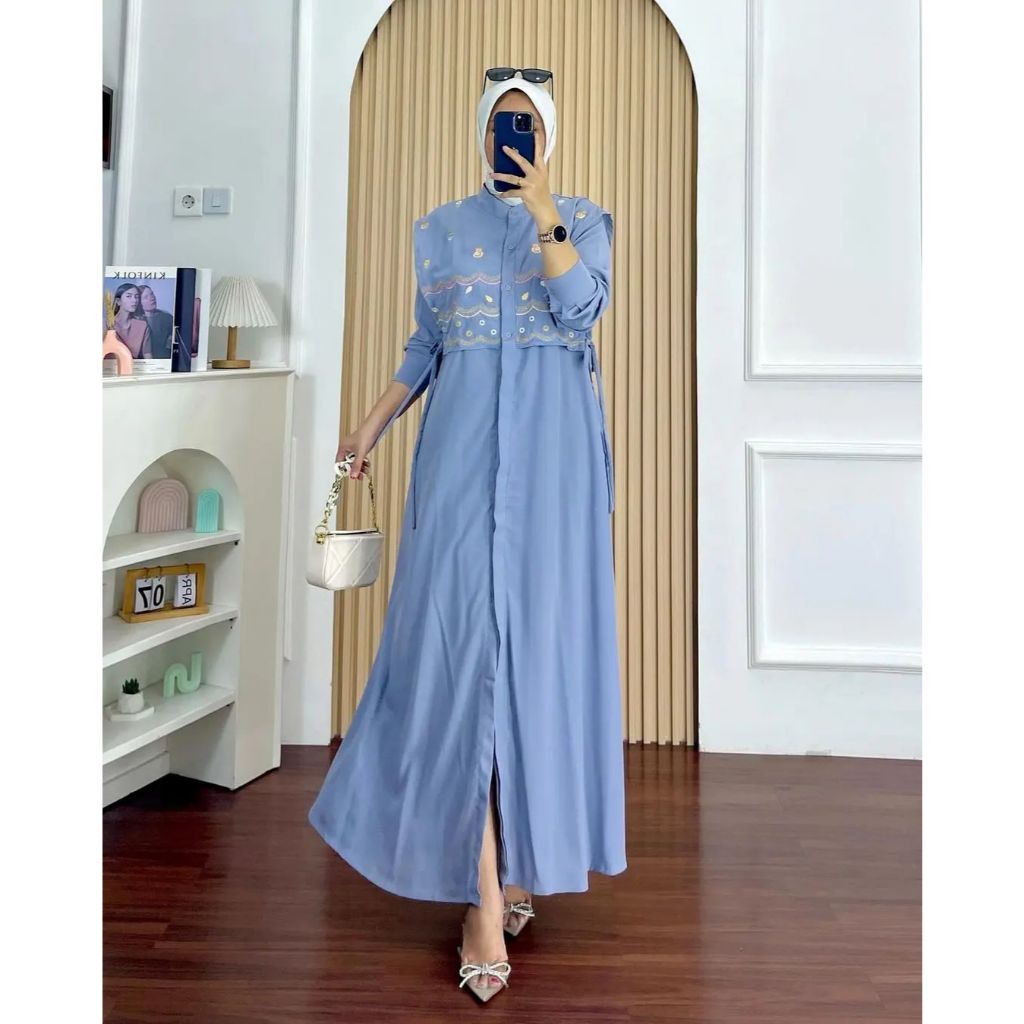 Dress Wanita Muslimah Soraya Maxi Gamis Kekinian Bahan Ceruty Motif Bordir Longdress Mewah Murah Can