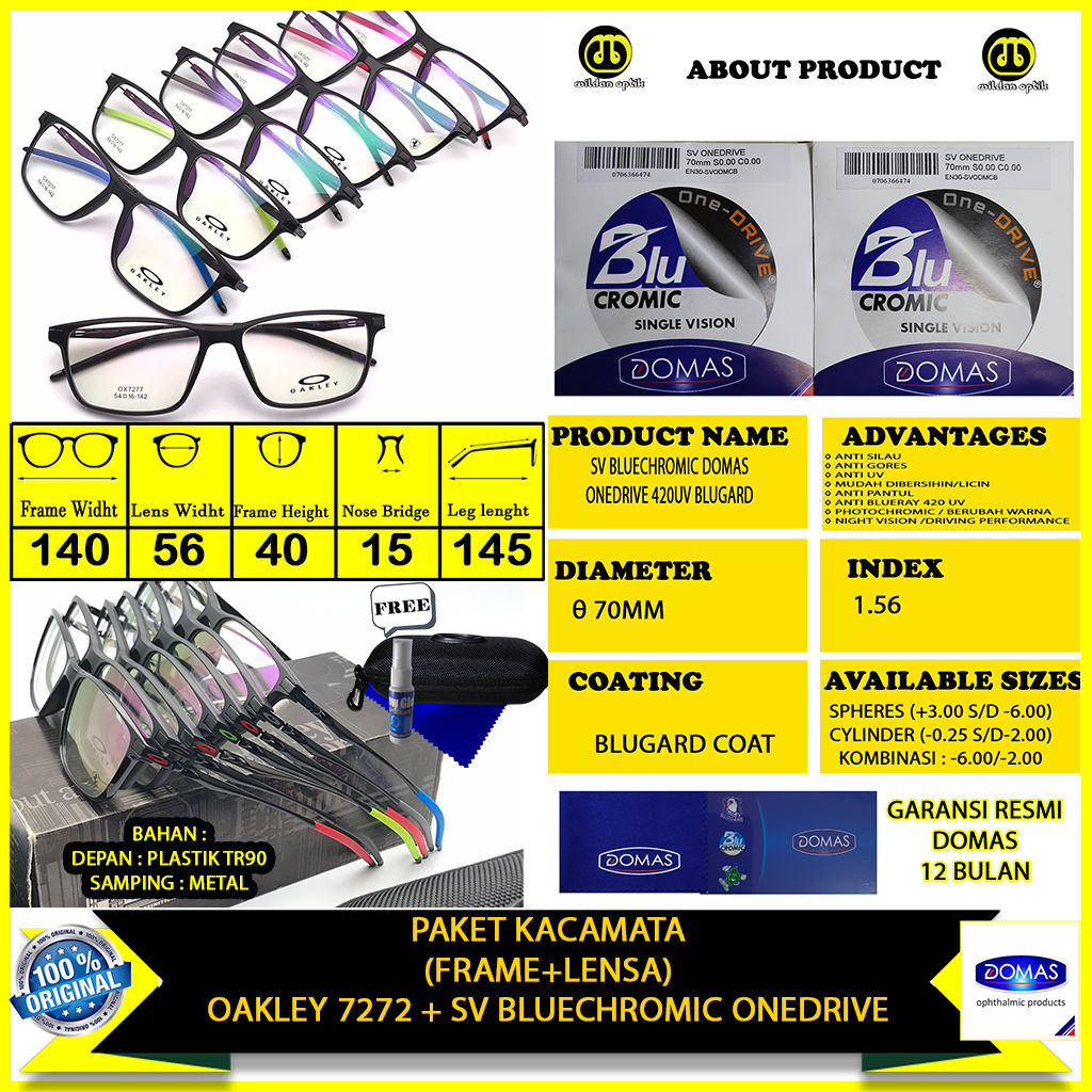 Paket Kacamata Bluechromic Onedrive Domas Original Frame Ox 7272