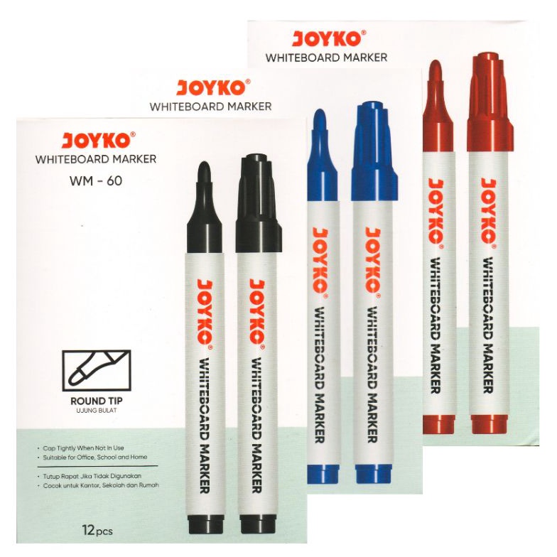 

KODE S4Y2 1 LSN 12 PCS Spidol Papan Tulis Dapat Dihapus Whiteboard Marker Joyko WM66162