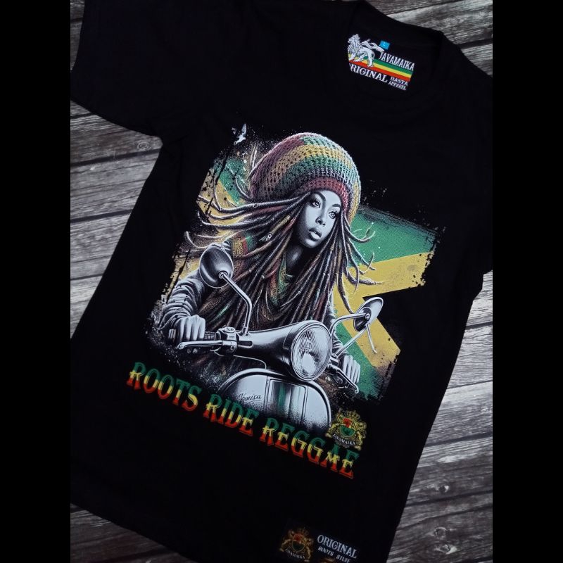 Kaos Vespa Roots Ride Reggae t-shirt Reggae Original Javamaika Rasta Apparel Stuff