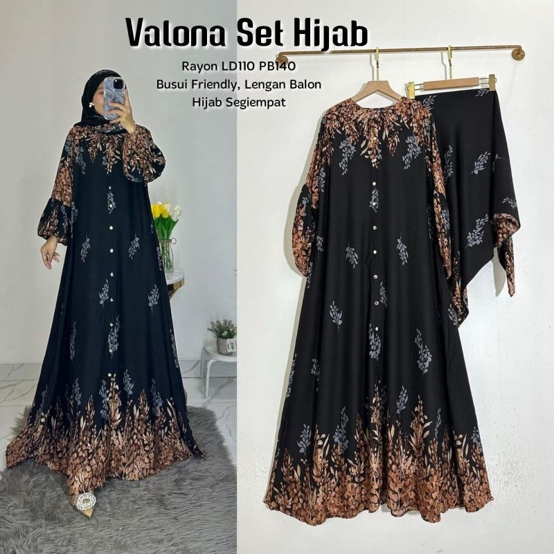 Gamis syari (VALONA SET HIJAB) set pesta mewah murah muslim wanita terbaru