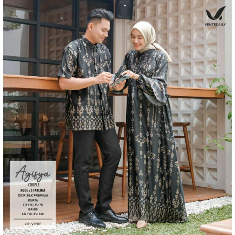 AGISYA COUPLE BAHAN DIOR SILK PREMIUM DRESS LD 110CM PJ 140CM KURTA LD 115CM PJ 75CM/FASHIONWANITA/C